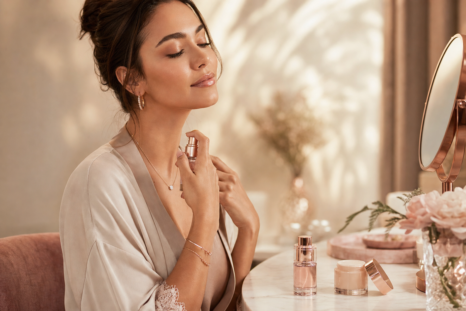 Mulher em ritual de cuidados Essenza Beauty